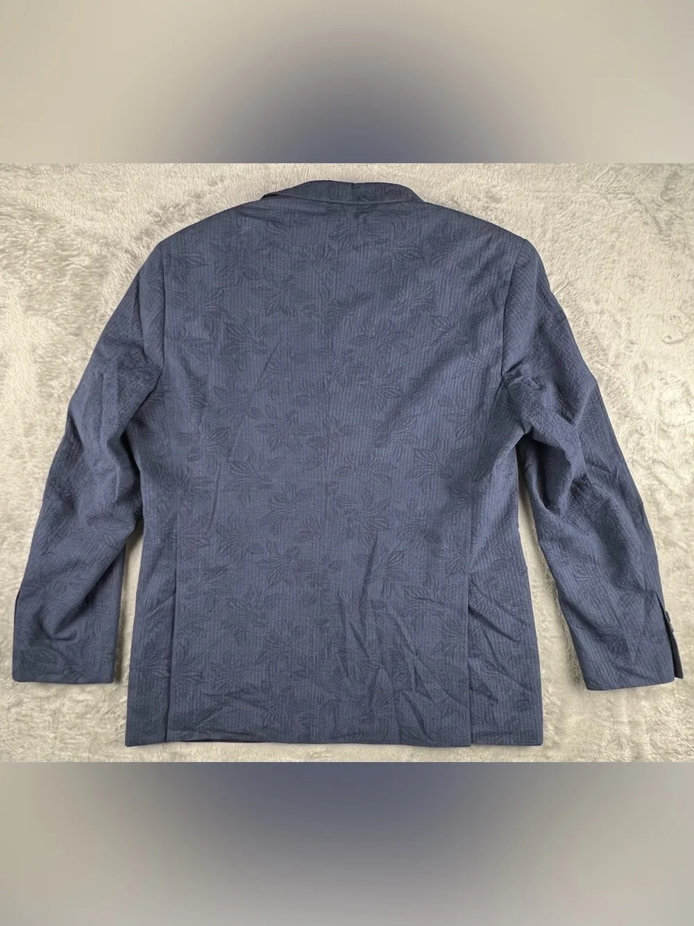 Alan Flusser Seersucker Blazer Mens L Navy Blue Floral Striped Cotton Sport Coat